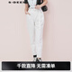 S.DEER圣迪奧春女時(shí)尚百搭長(cháng)褲雙褲腰無(wú)彈力干練直筒收腰褲S20180805 白色/90 M 165