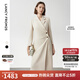 朗姿【朗姿Basic衣櫥】長(cháng)袖西裝連衣裙2024秋新款法式氣質(zhì)中長(cháng)款裙子 淺米色 XL