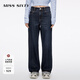MISS SIXTY2025冬季新款牛仔褲女含羊絨中腰顯瘦直筒褲厚款長(cháng)褲 深藍短版 28