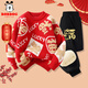 巴布豆男童過(guò)年服紅色毛衣女童新年拜年服加絨褲兩件套中大童過(guò)年冬裝 紅+黑 剪紙馬巴布X 120