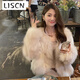 LISCN2025新款仿狐貍毛年輕皮草外套女冬季短款小個(gè)子毛毛V領(lǐng)大衣顯瘦 奶杏色 S 96-105斤穿