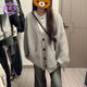 甜米寶韓系秋冬季氛圍感穿搭v領(lǐng)口袋針織開(kāi)衫毛衣女慵懶學(xué)院風(fēng)外套上衣 灰色 L 110-120斤
