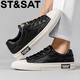 星期六（St&Sat）板鞋男春季新款男鞋休閑運動(dòng)鞋子男款一腳蹬時(shí)尚潮流上班開(kāi)車(chē)鞋男 黑色 40 (250mm) 標準運動(dòng)鞋尺碼