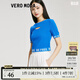 VEROMODAT恤女新款休閑百搭羅紋拼接字母短袖短袖女 F41犬喵藍色 S 160/80A