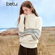 百圖（betu）女裝2025年秋季新款毛針織衫半拉鏈套頭費爾島紋提花上衣2509T40