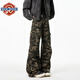 NEW OR MODE迷彩工裝微喇牛仔褲男夏季新款美式復古潮牌設計感高腰闊腿長(cháng)褲子 迷彩 XL 【建議130-150斤】