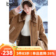 百圖betu女裝冬季新款短外套翻領(lǐng)仿麂皮絨皮毛一體外套女2410D02 駱駝色 M