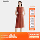 PORTS寶姿女裝2024春夏新款腰鏈裝飾圓領(lǐng)無(wú)袖優(yōu)雅漸變百褶連衣裙 咖啡色 XL (10)