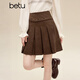 百圖（betu）女裝2025年冬季新款半身裙高級感麂皮百褶短裙撞釘裙子女2511T62