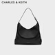 CHARLES&KEITH25冬新品時(shí)尚大容量通勤單肩托特包新年禮物送女友CK2-40782736 Noir黑色 L
