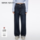 MISS SIXTY2025冬季新款牛仔褲女含羊絨中腰顯瘦直筒褲厚款長(cháng)褲 深藍短版 28