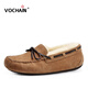 梵紀（VOCHAIN）澳洲羊毛豆豆鞋女皮毛一體冬季新款加厚保暖大碼平底毛毛雪地靴男 栗色 37