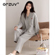 ORZUV品牌睡衣女士加厚純棉長(cháng)袖開(kāi)衫新款秋冬季空氣棉薄款夾棉家居服 奶灰 L