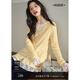 闊色（kuose）黃色針織衫毛衣開(kāi)衫蕾絲衫兩件套裝25初秋季新款女疊穿上衣 米杏色蕾絲衫7002 M