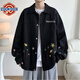 NEW OR MODE美式休閑襯衫外套男生時(shí)尚潮牌寬松大碼衣服刺繡設計感新款夾克男 黑色 XL