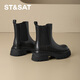 星期六厚底馬丁靴女款2025新款秋冬季真皮騎士短靴子女英倫黑色切爾西靴