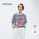 editionT恤女金鱗新春系列錦鯉印花清爽藍白條紋短袖純棉上衣 藍白條色 M