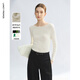 朗姿純羊毛打底毛衣高智設計感氣質(zhì)上衣秋新款毛針織衫女 本白色一字大圓領(lǐng) M
