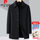 皮爾卡丹（pierre cardin）羊毛呢大衣男中長(cháng)款可拆卸鵝絨內膽中年加厚保暖雙面呢子外套 黑色 L (175) 碼-建議體重130-140斤