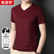 恒源祥短袖T恤男士休閑V領(lǐng)純色夏季薄款含桑蠶絲透氣潮流體恤衫 深紅 