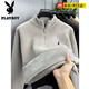 花花公子（PLAYBOY）一體絨毛衣男冬季保暖半高領(lǐng)拉鏈寬松加絨加厚雪尼爾男衛衣打底衫 M1319淺灰色 刺繡款 【加絨加厚】 XL 建議體重130-145斤