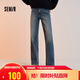 森馬（Semir）森柔牛仔|牛仔褲女抓毛寬松闊腿褲冬季女士做舊長(cháng)褲103724124001A