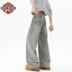 NEW OR MODE水洗做舊直筒牛仔褲男春秋季新款美式復古微喇褲高腰提檔闊腿褲子 灰色 XL 【建議125-145斤】