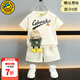 G.duck小黃鴨男童夏季套裝新款兒童運動(dòng)套裝男孩短袖T恤薄款寶寶運動(dòng)褲 米色 90 尺碼1~2歲【 80-90cm】cm