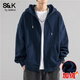 班尼路S&K開(kāi)衫衛衣男外套春秋新款夾克美式重磅休閑連帽加絨加厚上衣服 藏青加絨 XL