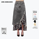 ANN ANDELMAN【姚安娜同款】復古牛仔半身裙 格紋拼接假兩件半裙 灰黑 XS