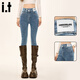 :CHOCOOLATEit高腰牛仔褲女冬季修身顯瘦微彈力緊身鉛筆小腳褲 復古藍常規 28