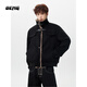 OEMG  座山雕麂皮絨毛領(lǐng)棉服男士冬季翻拼接立領(lǐng)保暖加絨加厚上衣外套 黑色 【高品質(zhì)】 XL [建議110-130斤]
