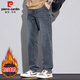 皮爾卡丹（pierre cardin）高端牛仔褲男秋冬季寬松直筒休閑褲子男士彈力潮流男裝 藍灰色 32