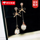 925銀針 貓眼石耳環(huán) 氣質(zhì)顯瘦蝴蝶結(jié)耳釘 學(xué)院風(fēng)女士耳飾長款耳墜 金色