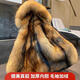 新款男士派克服棉服冬季一體大衣仿狐貍毛內膽中長(cháng)款仿皮草外套潮 黑色長(cháng)款外殼+黃色毛領(lǐng) 5XL 建議185斤-230斤