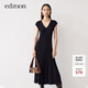 edition女V領(lǐng)中長(cháng)款毛針織收腰無(wú)袖連衣裙百褶裙 黑色 S 160