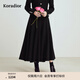 珂萊蒂爾秋季款法式優(yōu)雅100綿羊毛過(guò)膝保暖A型中厚半身裙 黑色 M