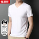 恒源祥短袖T恤男士休閑V領(lǐng)純色夏季薄款含桑蠶絲透氣潮流體恤衫 漂白 
