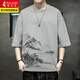 啄木鳥(niǎo)七分袖男t恤寬松夏季潮牌純棉透氣春夏七分中國風(fēng)男裝 DT810-灰色 4XL