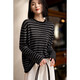 塔馳密司（touchmiss）女裝針織衫冬季新款揚子紗羊毛條紋長(cháng)袖針織衫上衣 黑灰拼條. L 125斤以上