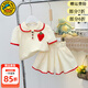 G.duck小黃鴨童裝女童夏季套裝中小童女寶寶衣服夏裝兒童短袖薄款半身裙 奶黃色 90 尺碼1~2歲【 80-90cm】