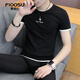 費洛仕青年男士短袖t恤丅夏季新款韓版半袖體桖潮流修身棉線(xiàn)潮牌上衣服 T6106黑色(偏小) 3XL (145-160斤)