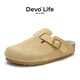 Devo軟木拖鞋女秋冬季舒適包頭拖鞋勃肯鞋女士拖鞋3624 淺米黃反絨皮 38 （建議拍小一碼）
