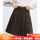 百圖betu女裝冬季新款半身裙高腰毛呢格紋A字百褶裙裙子女2411T68 咖格 M