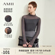 AMII女裝2025秋季新款通勤風(fēng)半高領(lǐng)微透視拼接網(wǎng)紗T恤女修身 炭灰 M