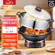 惠當家（Hui Dang Jia）電炒鍋多功能電蒸鍋家用大容量鑄鐵電鍋電煮鍋電熱鍋電火鍋無(wú)涂層一體插電炒菜鍋多用途鍋 【按鍵款】32CM一鍋單籠(全新升級)