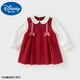 迪士尼寶寶兒童女童連衣裙寶寶2025新款秋裝兒童紅色公主裙寶寶洋氣裙子 紅色 80 建議75-85cm9-12月cm (建議