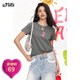 妖精的口袋多巴胺印花短袖t恤女2025夏新款休閑正肩寬松小眾上衣 糖果灰色 L