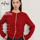 伊芙麗（eifini）伊芙麗復古蕾絲邊拼接針織開(kāi)衫女2025冬季新款圓領(lǐng)休閑百搭毛衫女 紅色 L