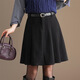 羊毛呢半身裙灰色A字短裙2025冬季新款高腰防走光百褶裙時(shí)尚百搭 黑色 M